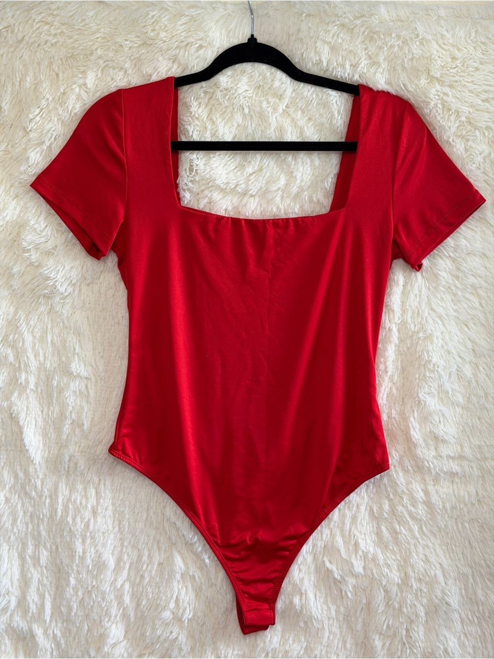 Forever 21 Womens Clean Lines Square Neck Short Sleeve Thong Bodysuit L Stretch
